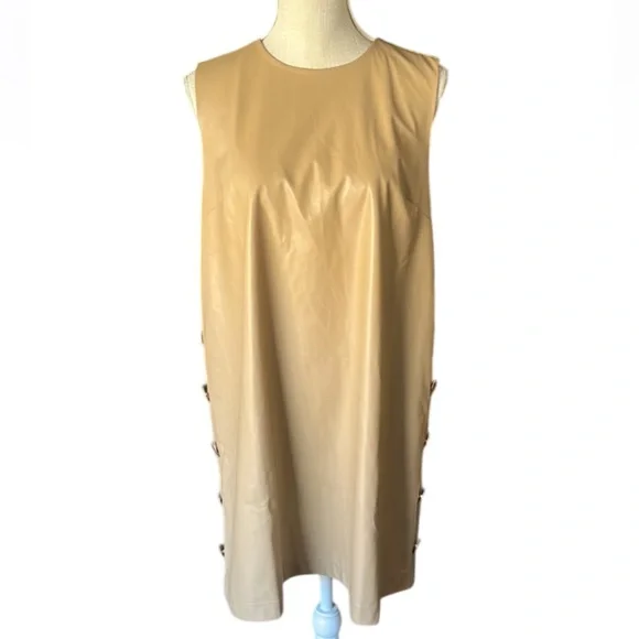 HYACINTH HOUSE by TUCKERNUT Butterscotch Bitsy Faux Leather Mini Swing Dress- M - Picture 4 of 16